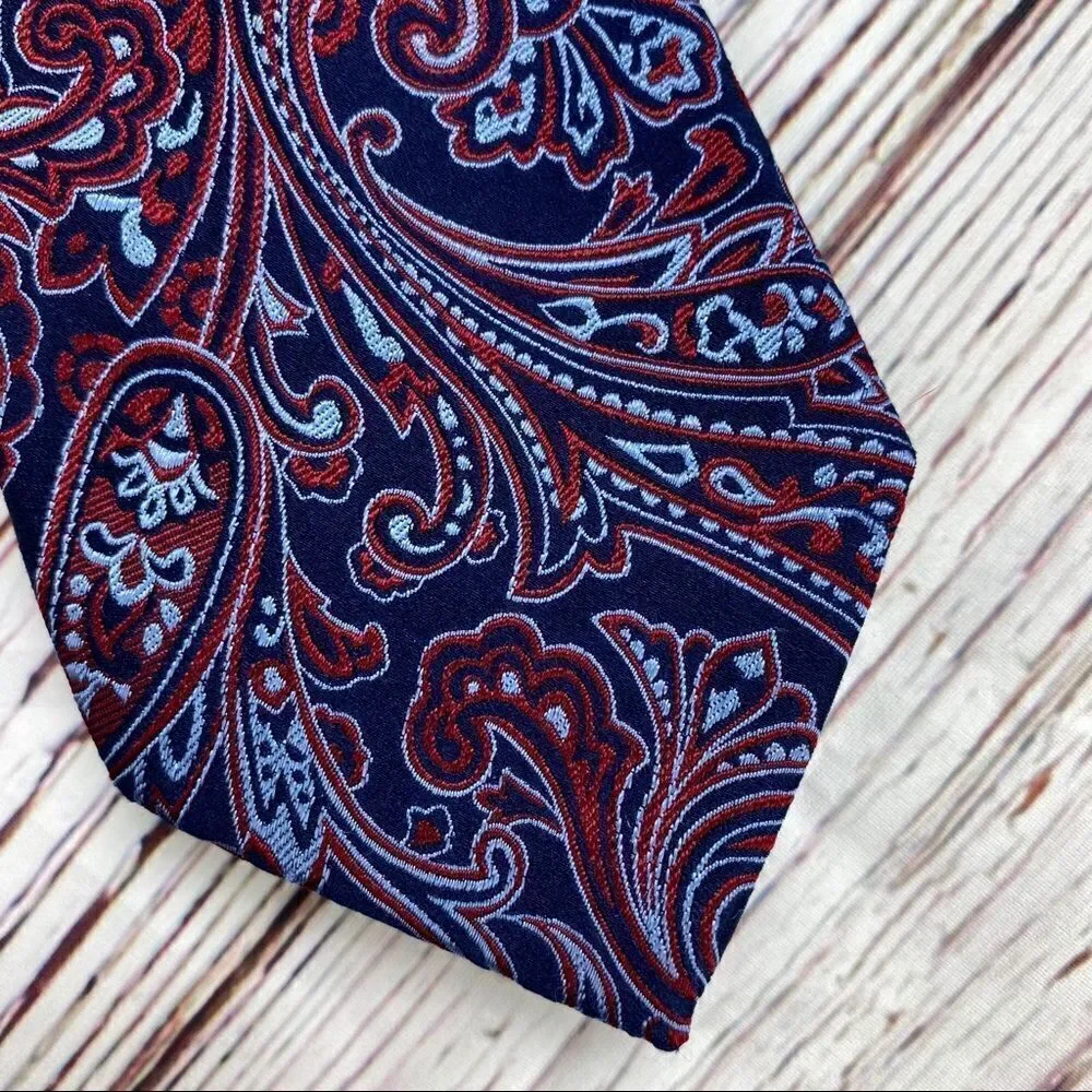 ‎Paisley Print Silk Tie Blue Red